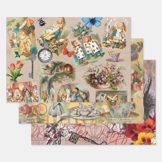  Nursery Alice Colourful 1800s Classic Wonderland  Wrapping Paper Sheet (Set)