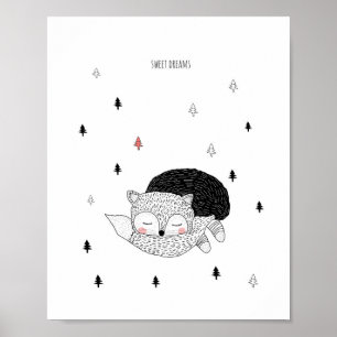 Nursery Art, Fox Illustration, Sweet Dreams Poster