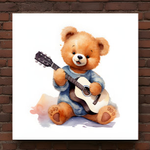 Nursery Art Poster Teddy Bear Guitar Left-Handed 