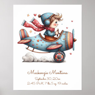 Nursery Artwork Child Flying Plane Personalised Poster