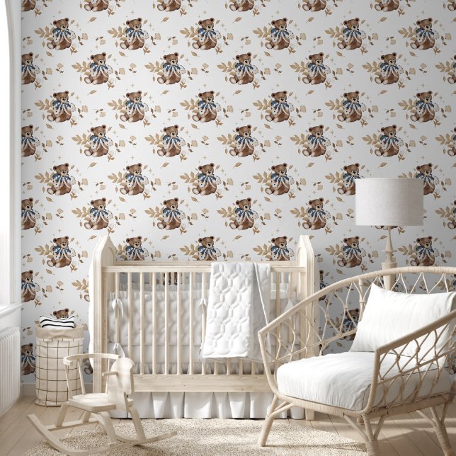 Nursery Baby Boy Blue Teddy Bear Wallpaper (Kids)