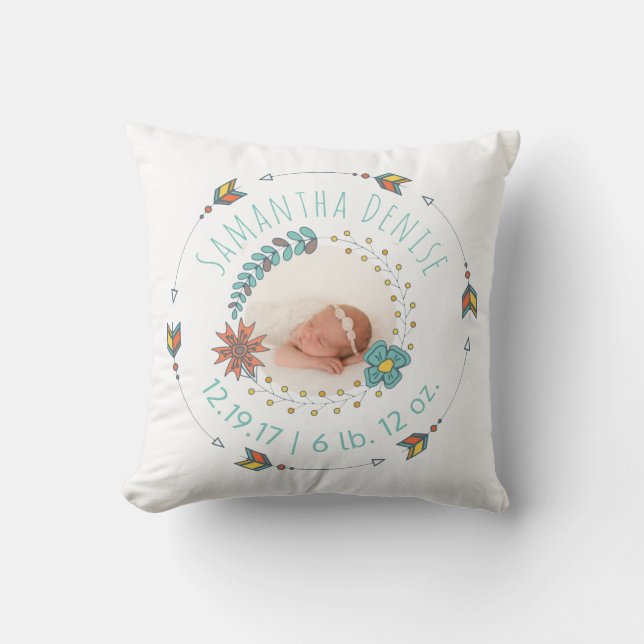 Nursery Birth Announcement Photo Tribal Arrow Boho Cushion (Front)