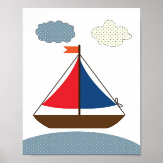 Nursery boat illustration for nautical theme rooms poster