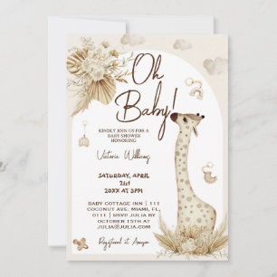 Nursery Boho giraffe baby shower Invitation