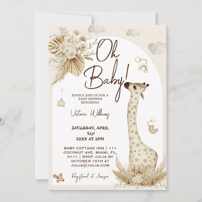 Nursery Boho giraffe baby shower  Invitation (Front)