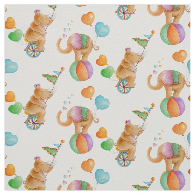 Nursery circus animal watercolor art fabric (Swatch)