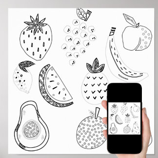 Nursery Colour The Fruits Sketch  Poster
