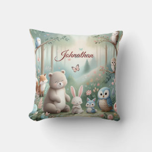 Nursery Decor, Forest Cute Animals - Custom Name  Cushion