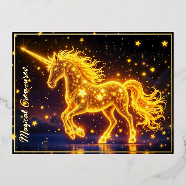 Nursery gold unicorn design glitter magic art foil invitation postcard (Front)