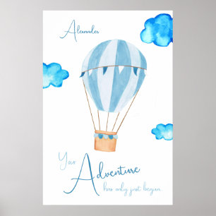 Nursery hot air balloon watercolor name poster