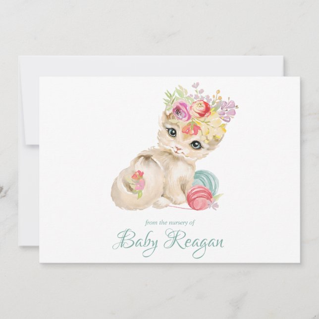 Nursery Kitten Monogram Baby Shower Thank You Card (Front)