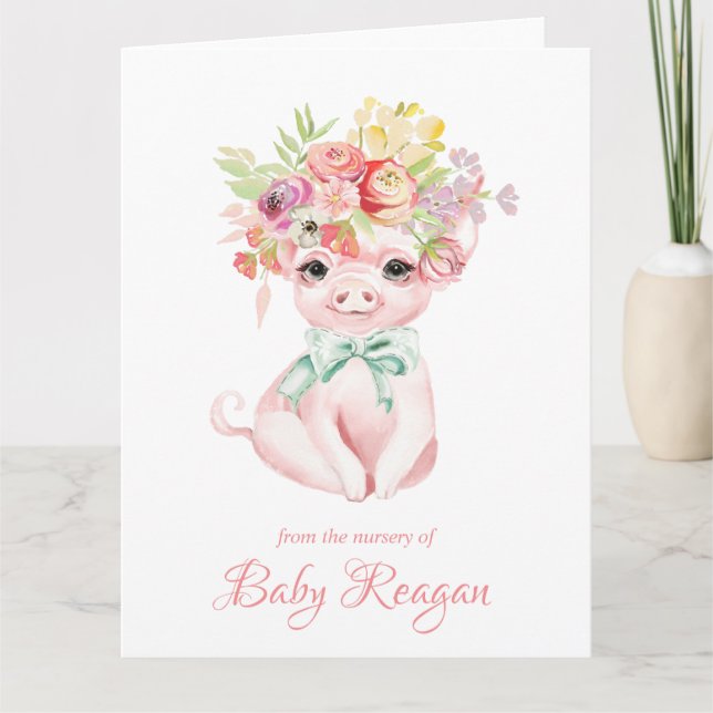 Nursery Little Pig Baby Shower Thank You Card (Front)