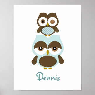 Nursery owl boys poster art