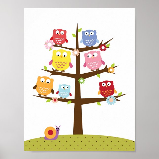 Nursery owls on a tree wall art (Front)