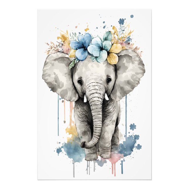 Nursery Pictures of Animals: Baby Elephant Photo Print (Front)