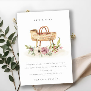Nursery Pink Floral Bassinet Baby Announcement