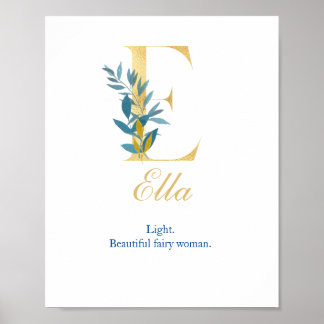 Nursery Print Name, Letter E, Baby girl wall art