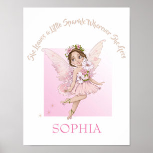 Nursery Quote Cute Pink Fairy Sparkle Dark Hair  Poster