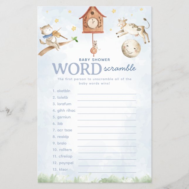 Nursery Rhyme Baby Shower Word Scramble Game Flyer (Front)
