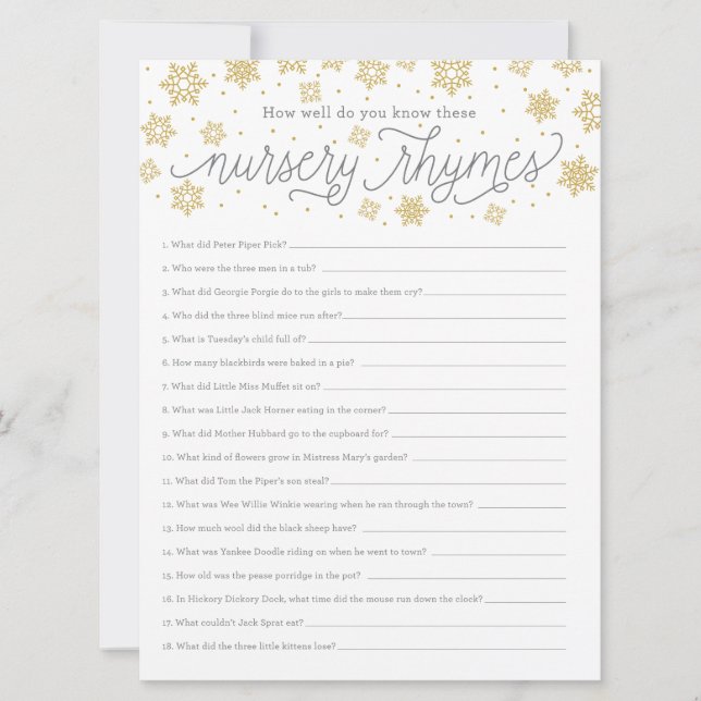 Nursery Rhyme Game Card Gender Neutral Shower (Front)