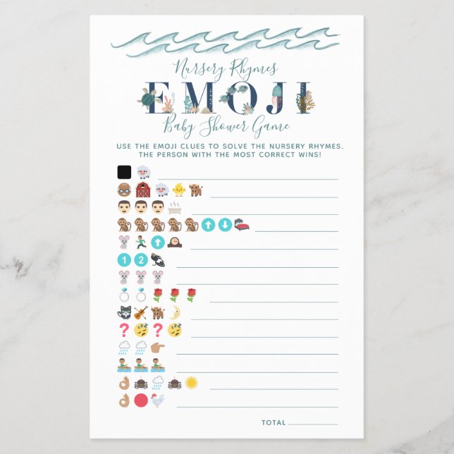 Nursery Rhyme Game Under the Sea Baby Shower Flyer (Front)