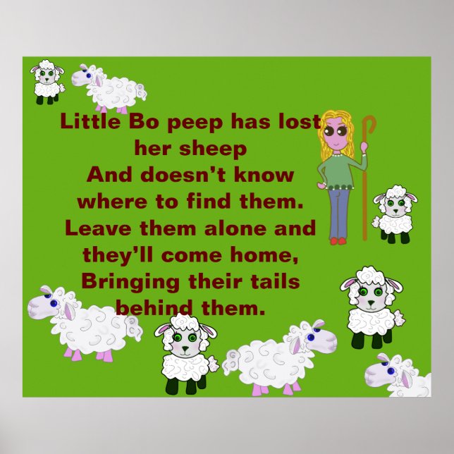 nursery rhyme modern little bo-peep bright colours poster (Front)