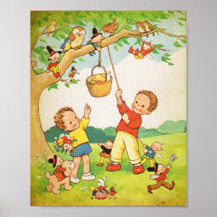 Nursery Rhyme poster Vintage children book illusta