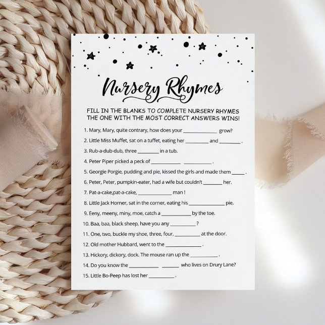 Nursery Rhyme Quiz Baby Shower game Card (Creator Uploaded)