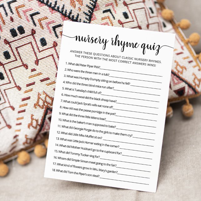Nursery Rhyme Quiz Baby Shower game Card (Creator Uploaded)