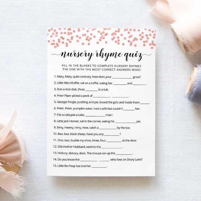 Nursery Rhyme Quiz Baby Shower game Card (Creator Uploaded)