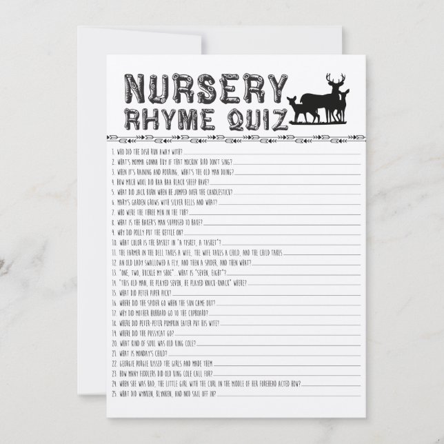 Nursery Rhyme Quiz Baby Shower Game Invitation (Front)