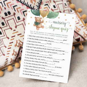 Nursery Rhyme Quiz Game Teddy Bear Card