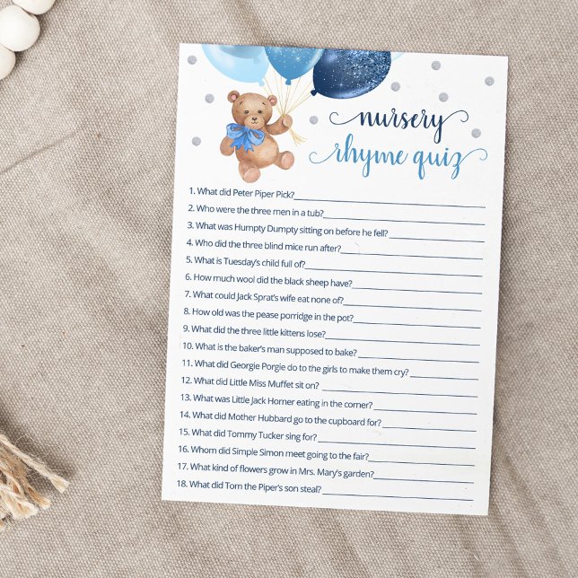 Nursery Rhyme Quiz Game Teddy Bear Card (Creator Uploaded)