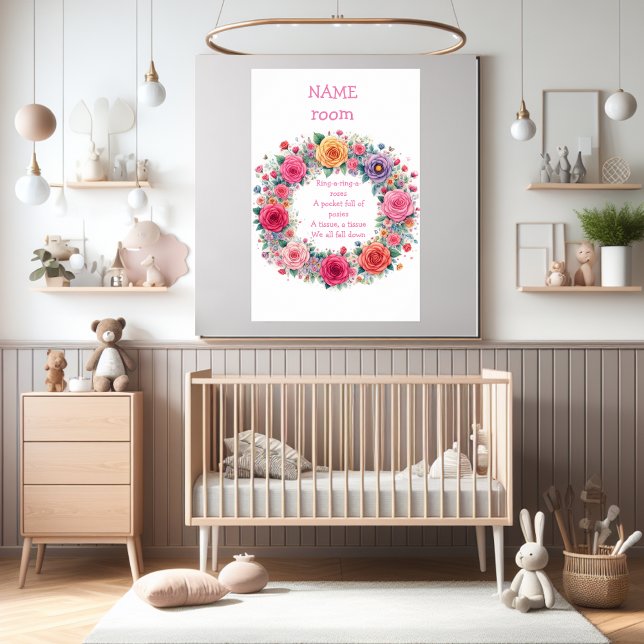 Nursery rhyme "Ring a Ring O Roses" personalise  Poster (Cute nursery rhyme personalize poster. Great gift for baby shower.)