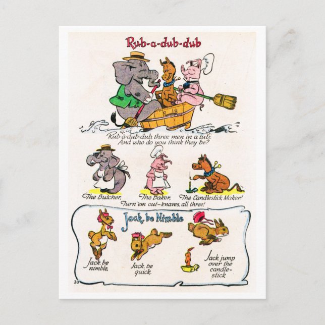 Nursery Rhyme - Rub A Dub, Jack Be Nimble Postcard (Front)