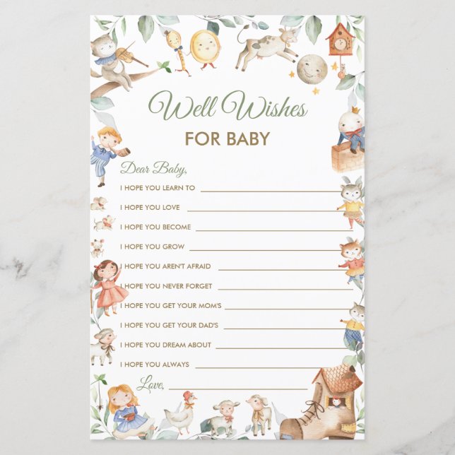 Nursery Rhyme Well Wishes for Baby Shower Card (Front)