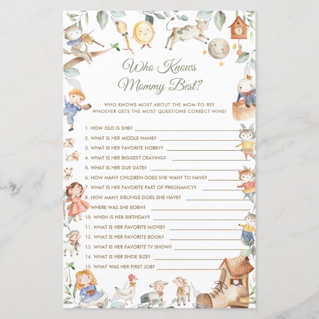 Nursery Rhyme Who Knows Mummy Best Shower Game (Front)