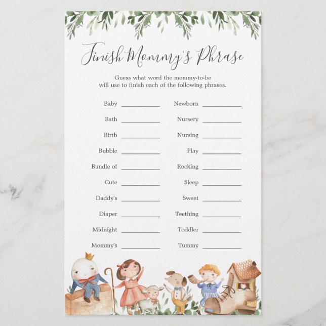 Nursery Rhymes Baby Shower Finish Mummy's Phrase (Front)