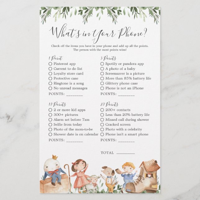 Nursery Rhymes Baby Shower What's in Your Phone (Front)