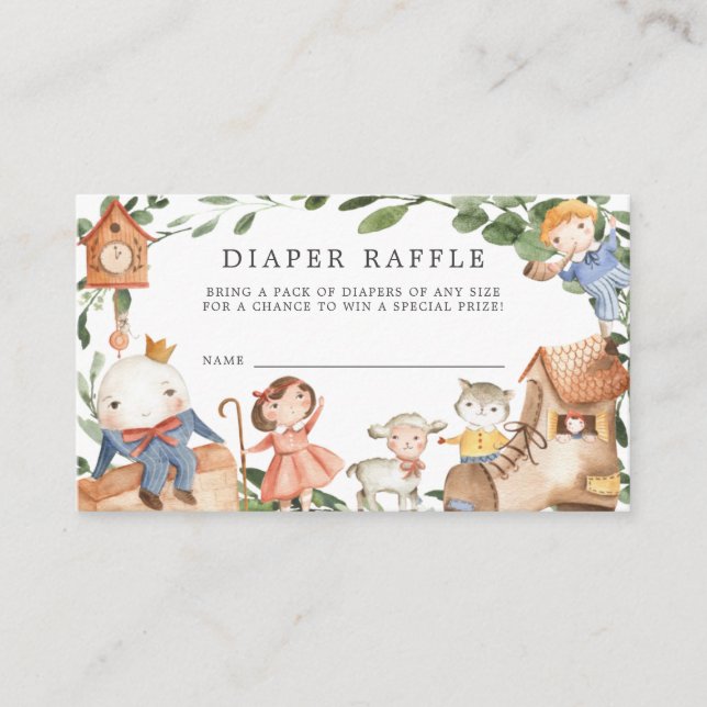 Nursery Rhymes Diaper Raffle Baby Shower Card (Front)