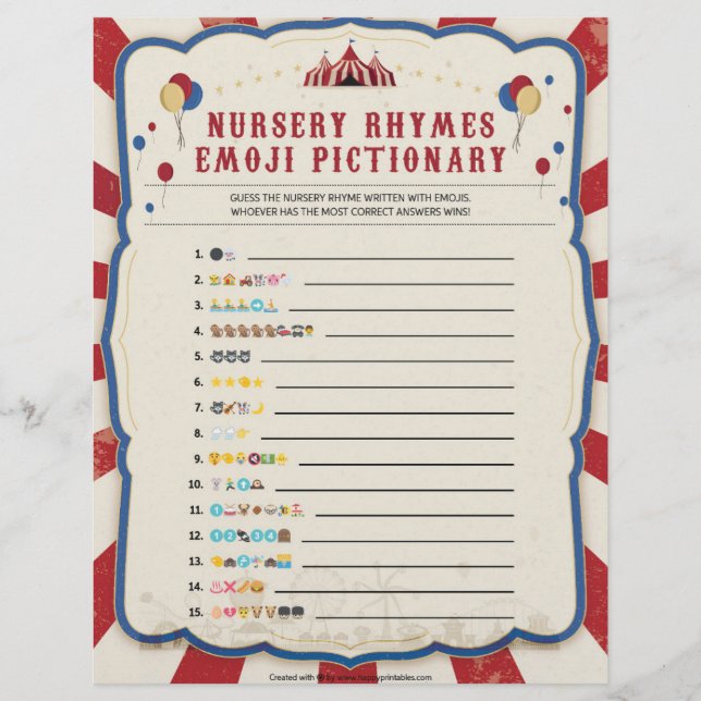 Nursery Rhymes Emoji [Circus Theme] Custom Letterhead (Front)