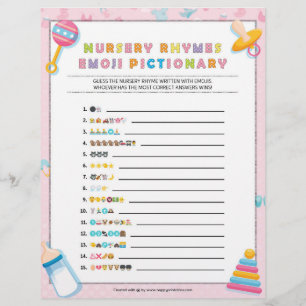 Nursery Rhymes Emoji Pictionary [Baby Basics Pink] Custom Letterhead