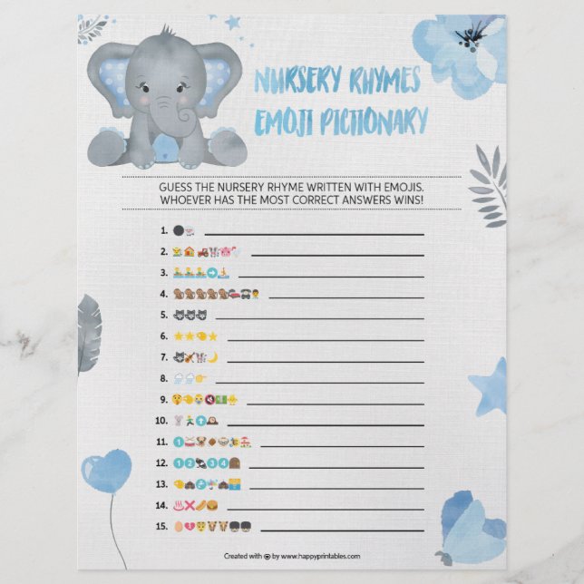 Nursery Rhymes Emoji Pictionary [Baby Elephant] Custom Letterhead (Front)