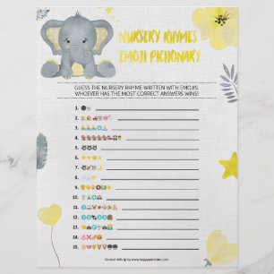 Nursery Rhymes Emoji Pictionary [Baby Elephant] Custom Letterhead