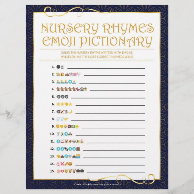 Nursery Rhymes Emoji Pictionary [Golden Blue] Custom Letterhead (Front)