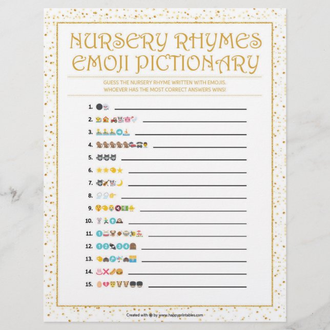 Nursery Rhymes Emoji Pictionary [Golden Sparkles] Custom Letterhead (Front)