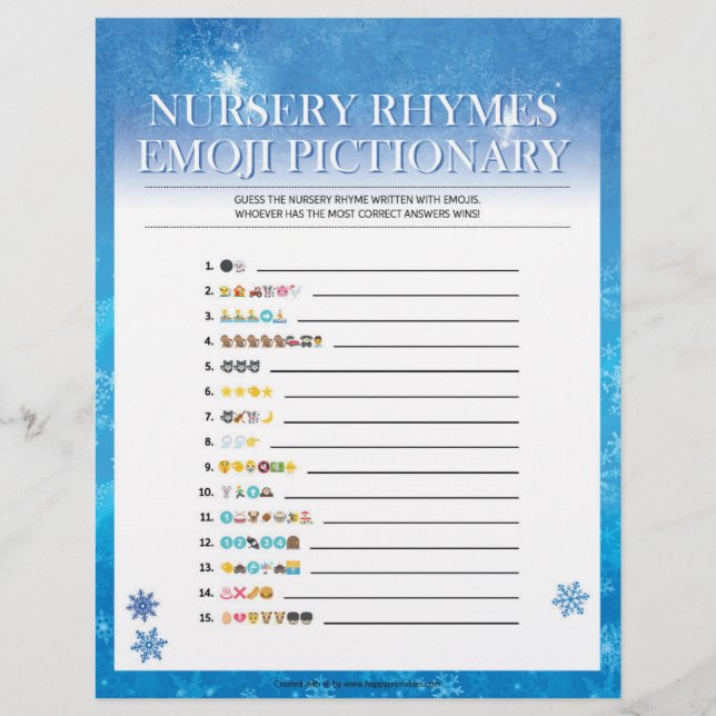 Nursery Rhymes Emoji Pictionary [Snowy Blue] Custom Letterhead (Front)