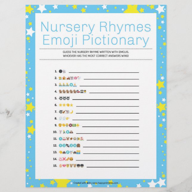 Nursery Rhymes Emoji Pictionary [Starry Night Blue Custom Letterhead (Front)