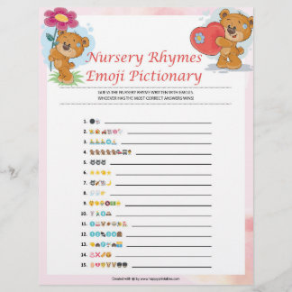 Nursery Rhymes Emoji Pictionary [Teddy Bears] Custom Letterhead