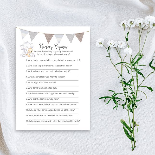 Nursery Rhymes Game Modern Baby Elephant Card (Creator Uploaded)